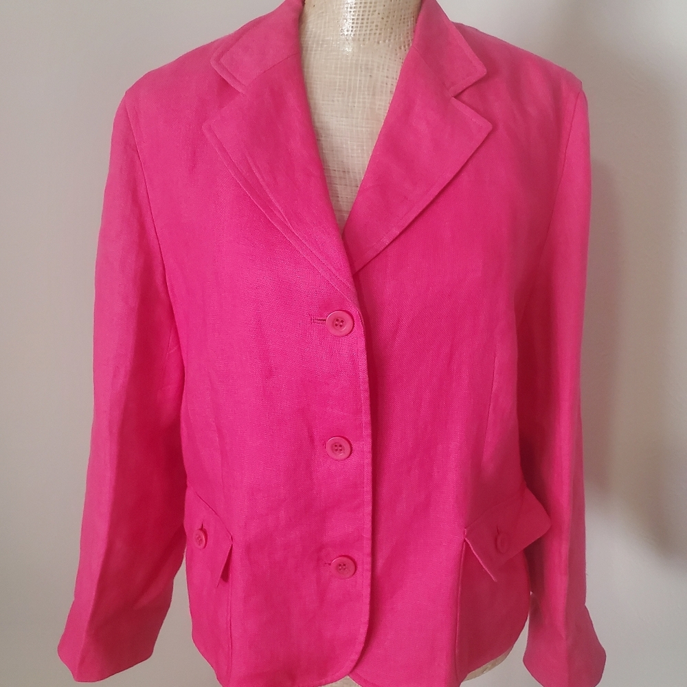 Talbots Womens Pink 100% Irish Linen 3 Button  Jacket Blazer GOOD Size 12